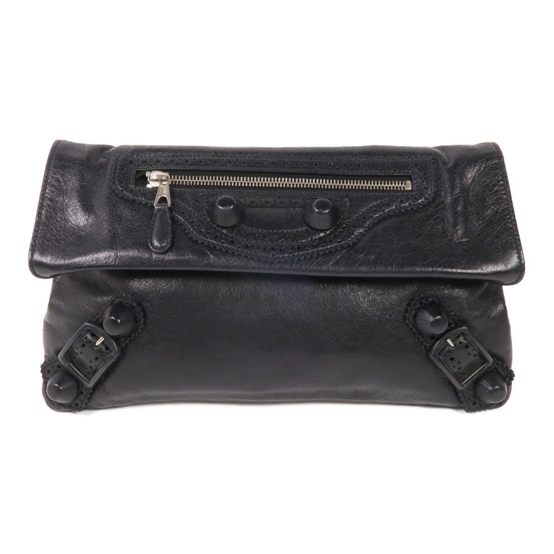 BALENCIAGA Black Giant Envelope Clutch 204534 Calfskin Leather SHW (1 of 5)