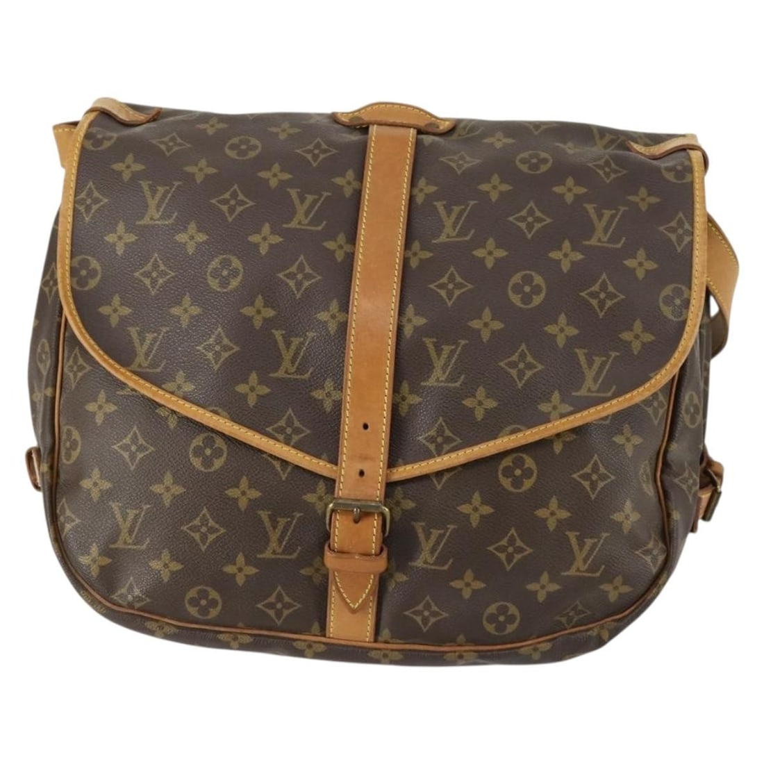 Monogram Canvas Saumur Shoulder Bag by Louis Vuitton: Monogram Canvas Saumur Shoulder Bag by Louis Vuitton This pre-owned Louis Vuitton Saumur handbag features the iconic Monogram canvas in brown. Designed for unisex use, it includes leather and metal fi
