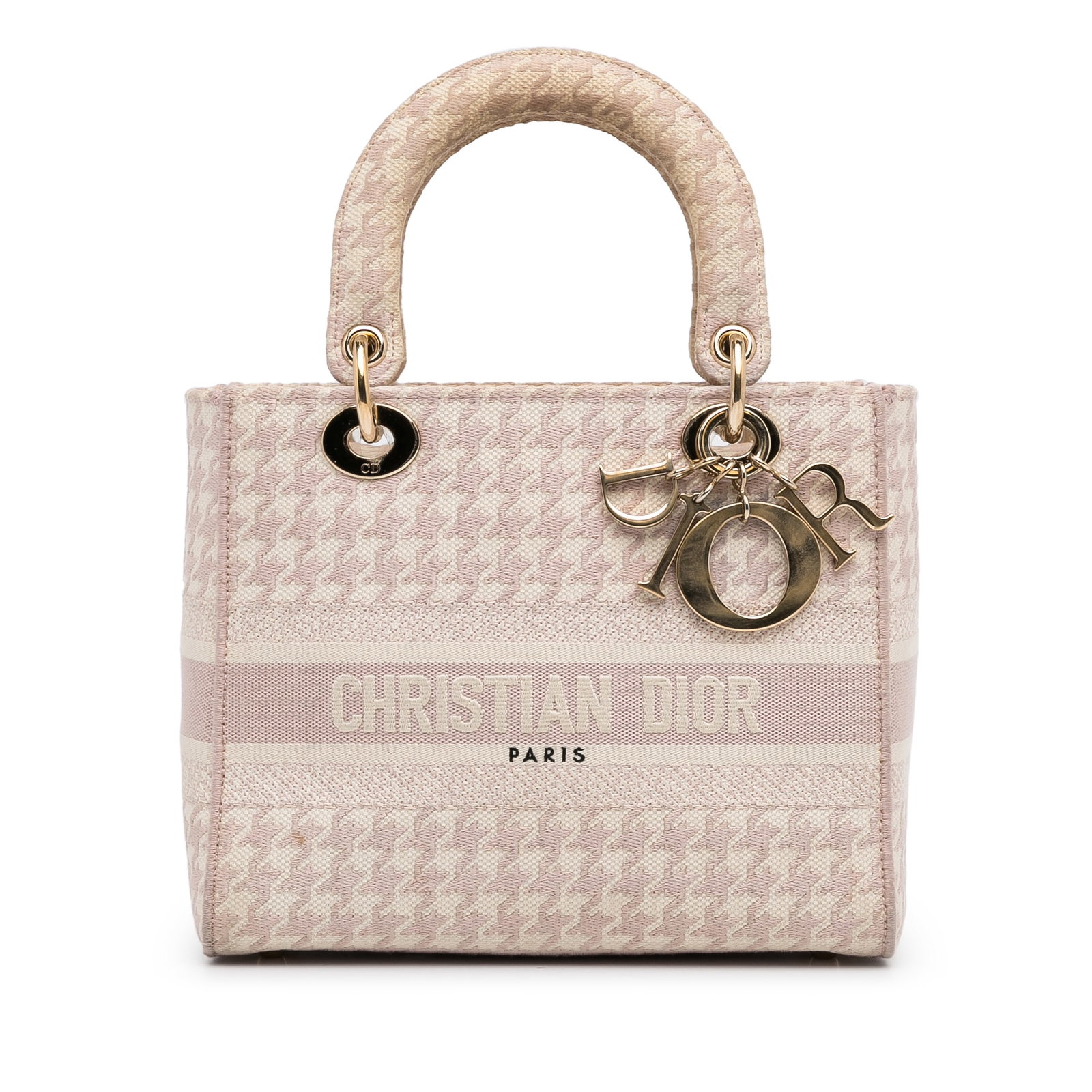 Dior Medium Houndstooth Lady D Lite Handbag Pink Fabric Italy (1 of 16)