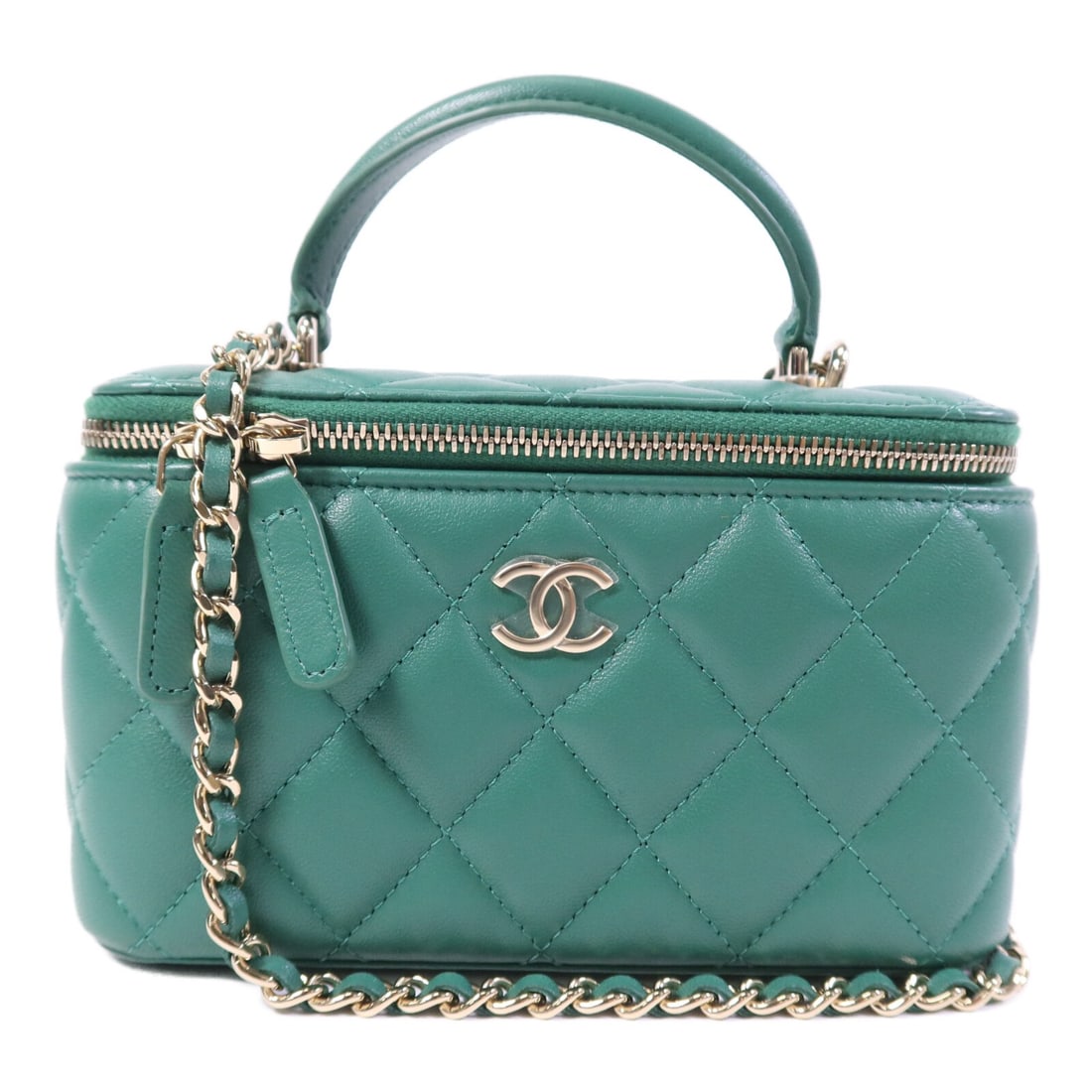 Chanel Green Lambskin Vanity Chain Shoulder Bag AP2199 with Gold Hardware (1 of 15)