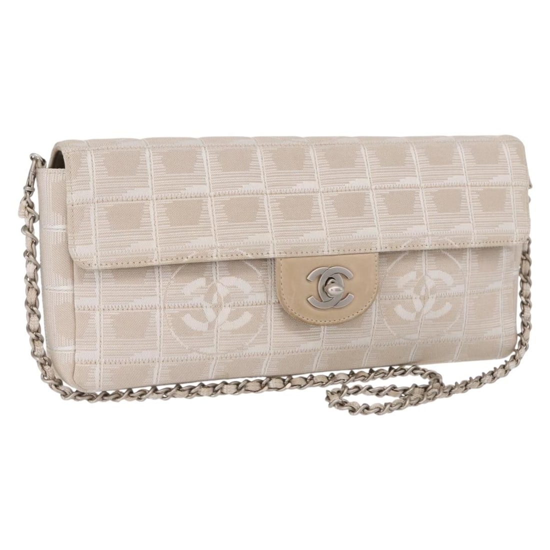 Chanel Beige Nylon Chain Shoulder Bag with Silver CC Travel Line (1 of 18)
