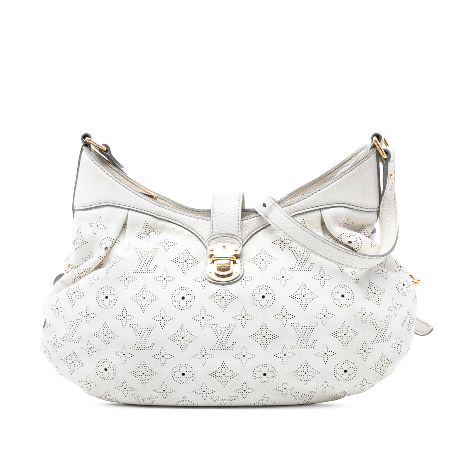 Louis Vuitton Mahina XS Monogram White Leather Crossbody Bag: Louis Vuitton Mahina XS Monogram White Leather Crossbody Bag This Louis Vuitton Monogram Mahina XS crossbody bag is crafted from white Mahina leather and features an adjustable flat leather shoulder s