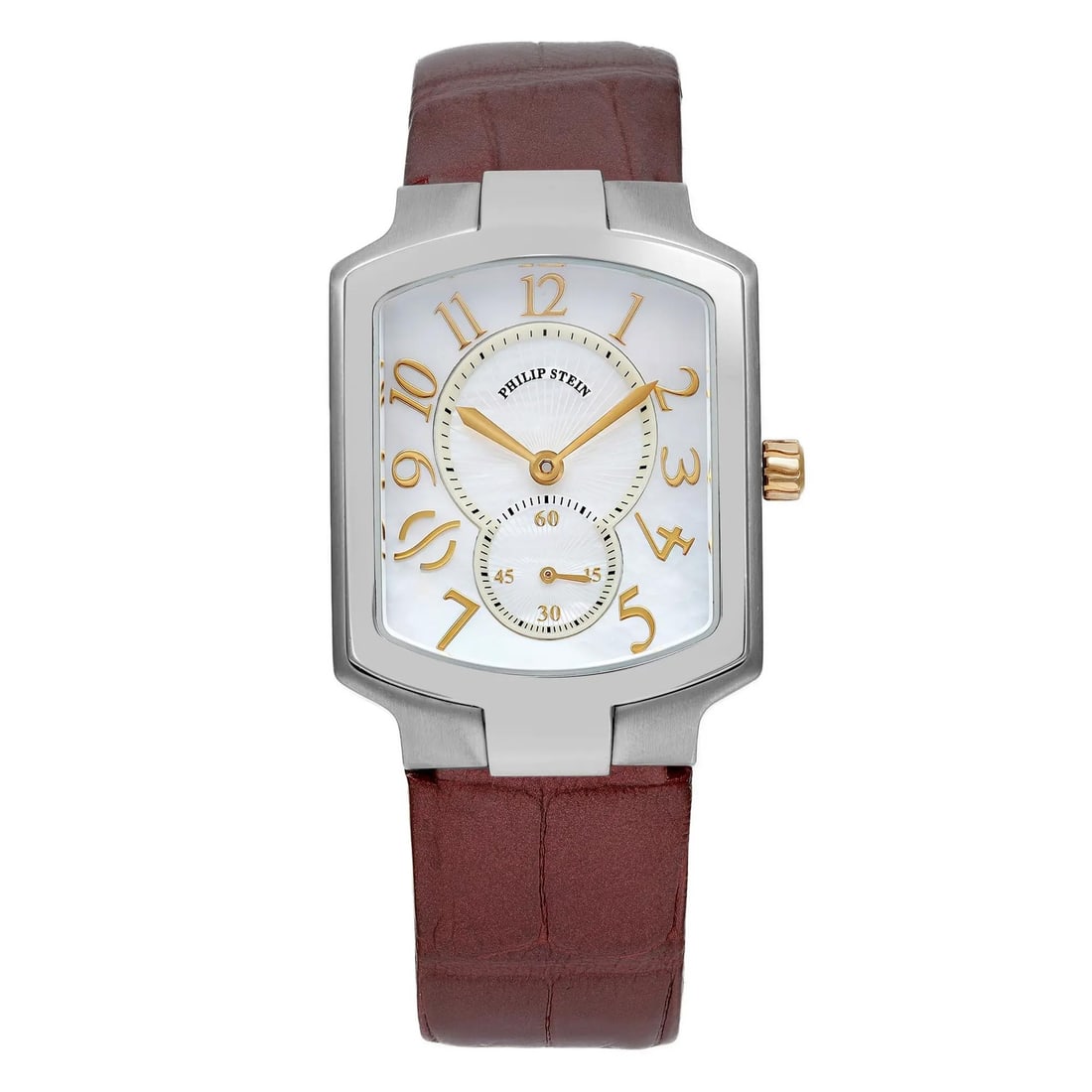 Philip Stein Classic Square 28mm Quartz Ladies Watch MOP Dial Brown Leather Strap (1 of 5)