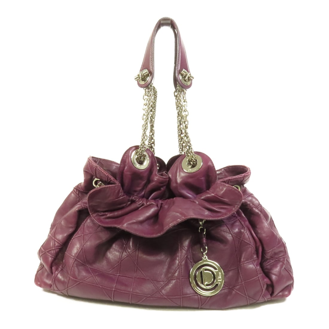 Christian Dior Cannage Shoulder Bag Purple Calfskin Leather (1 of 14)