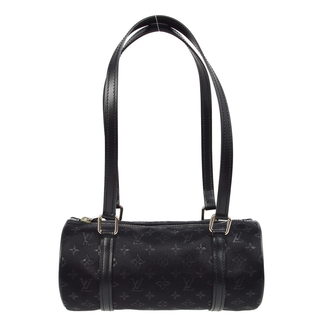 Black Monogram Satin Mini Papillon Handbag by Louis Vuitton M92352: Black Monogram Satin Mini Papillon Handbag by Louis Vuitton M92352 This Louis Vuitton Little Papillon handbag features the signature Monogram pattern on black satin, complemented by double handles and