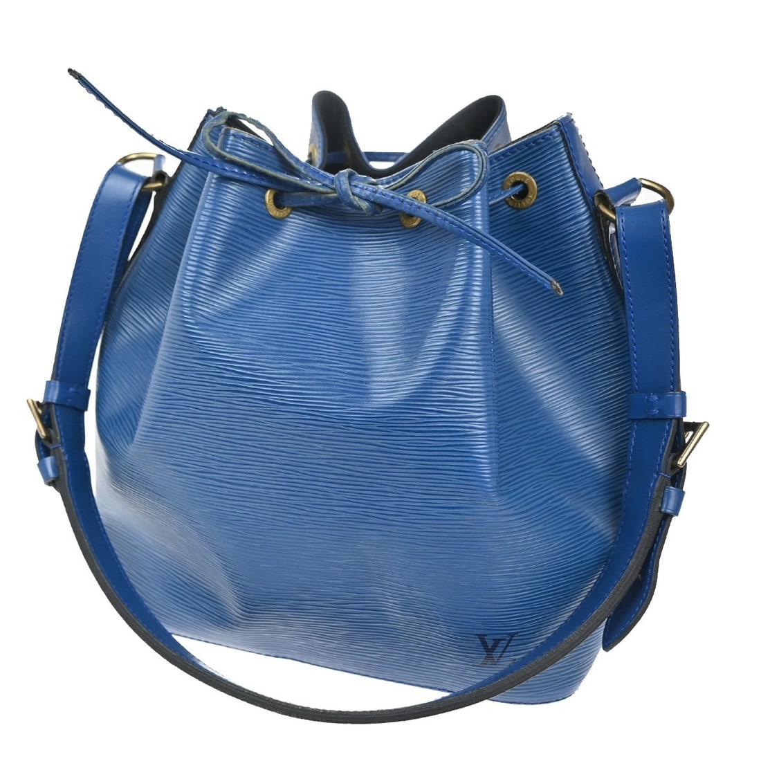 Louis Vuitton Petit Noe Blue Epi Leather Shoulder Bag France: Louis Vuitton Petit Noe Blue Epi Leather Shoulder Bag France This Louis Vuitton Petit Noe handbag is crafted from blue Epi leather and designed for women. The bag shows signs of use including scuffing
