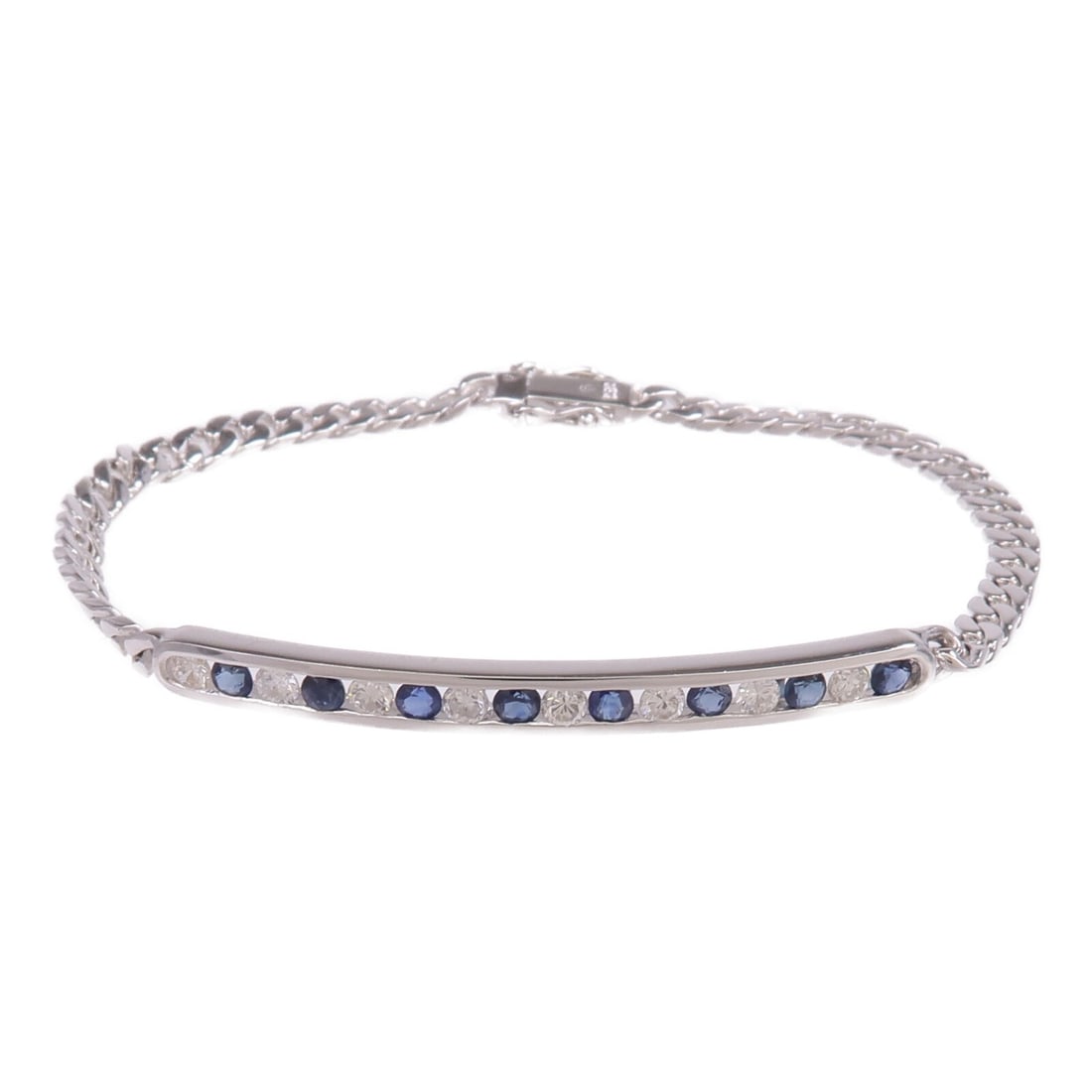 Sapphire and Diamond Women's Bracelet in 18K White Gold: Sapphire and Diamond Women's Bracelet in 18K White Gold This elegant women's bracelet features sapphires set in 18K white gold. Designed in a classic style, it showcases a blue color scheme and is cra