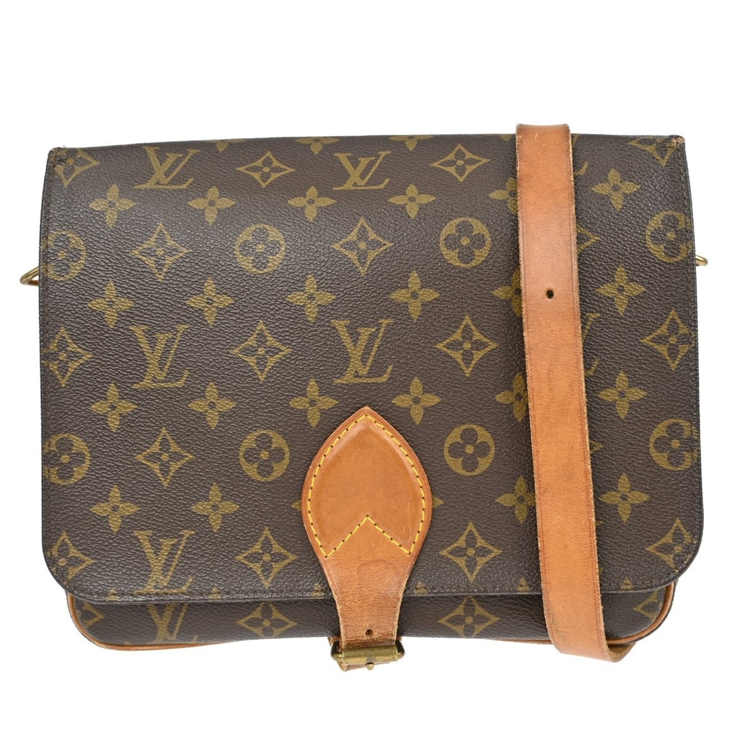 Louis Vuitton Cartouchiere GM Monogram Canvas Crossbody Shoulder Bag: Louis Vuitton Cartouchiere GM Monogram Canvas Crossbody Shoulder Bag This is a vintage Louis Vuitton Cartouchiere GM shoulder bag featuring the signature monogram canvas and leather trim. The bag is d
