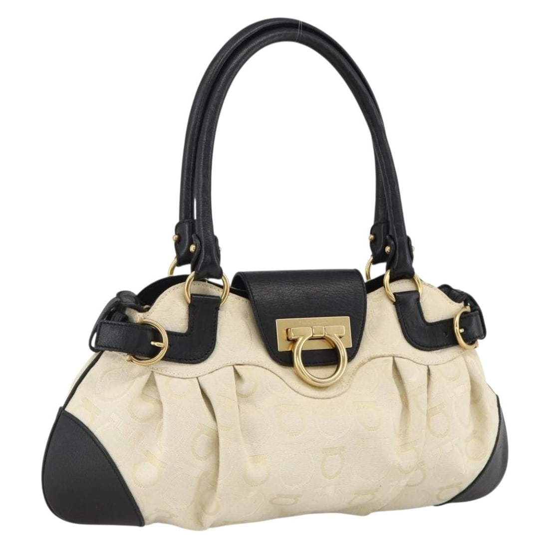 Canvas Beige and Black Ferragamo Women's Handbag Italy: Canvas Beige and Black Ferragamo Women's Handbag Italy This Salvatore Ferragamo handbag features a beige and black canvas exterior with a structured silhouette. Designed for women, it offers a classic