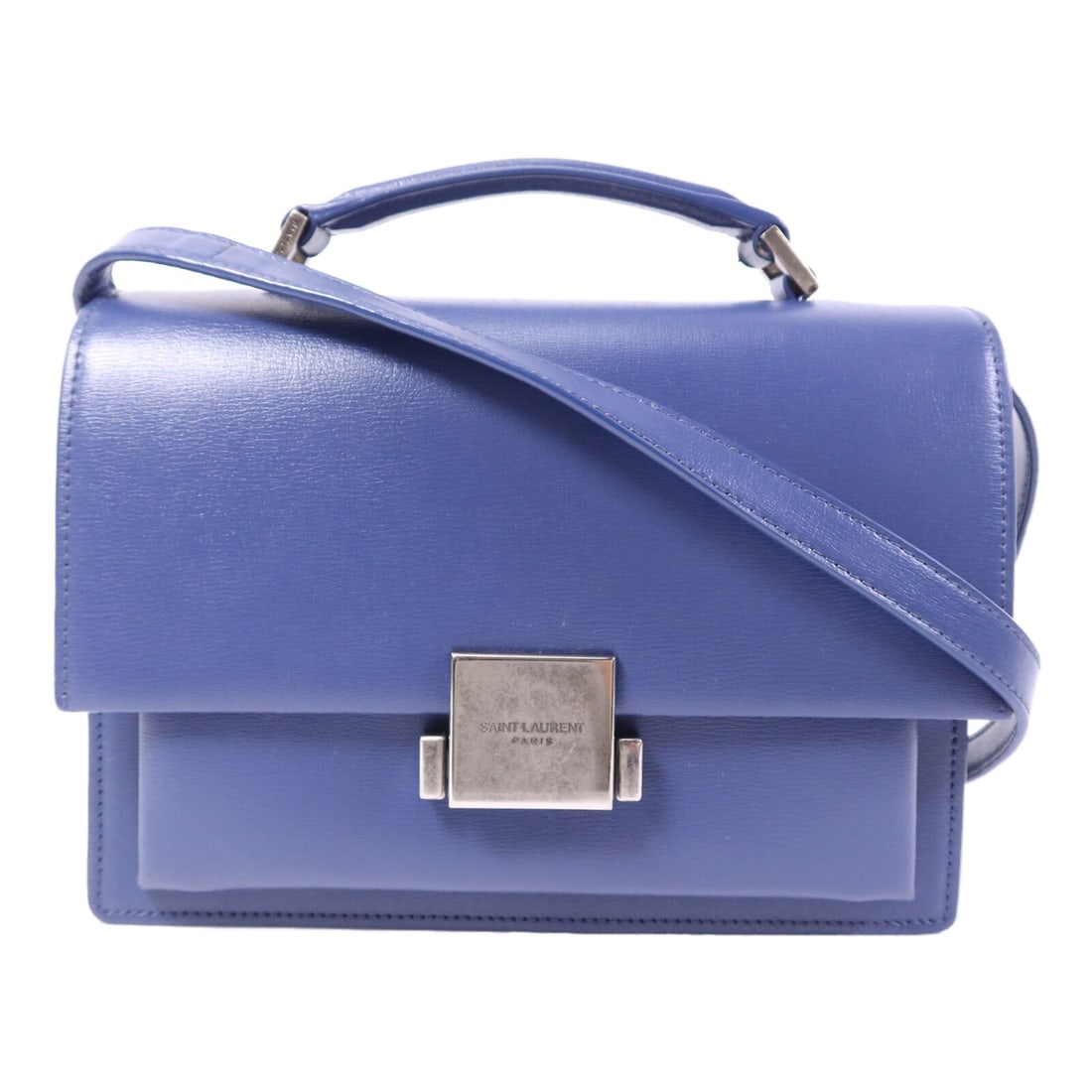 Saint Laurent Bellechasse Blue Calfskin Shoulder Bag with Silver Hardware: Saint Laurent Bellechasse Blue Calfskin Shoulder Bag with Silver Hardware This Saint Laurent Bellechasse shoulder bag is crafted from blue calfskin leather. Designed for women, it features a structure