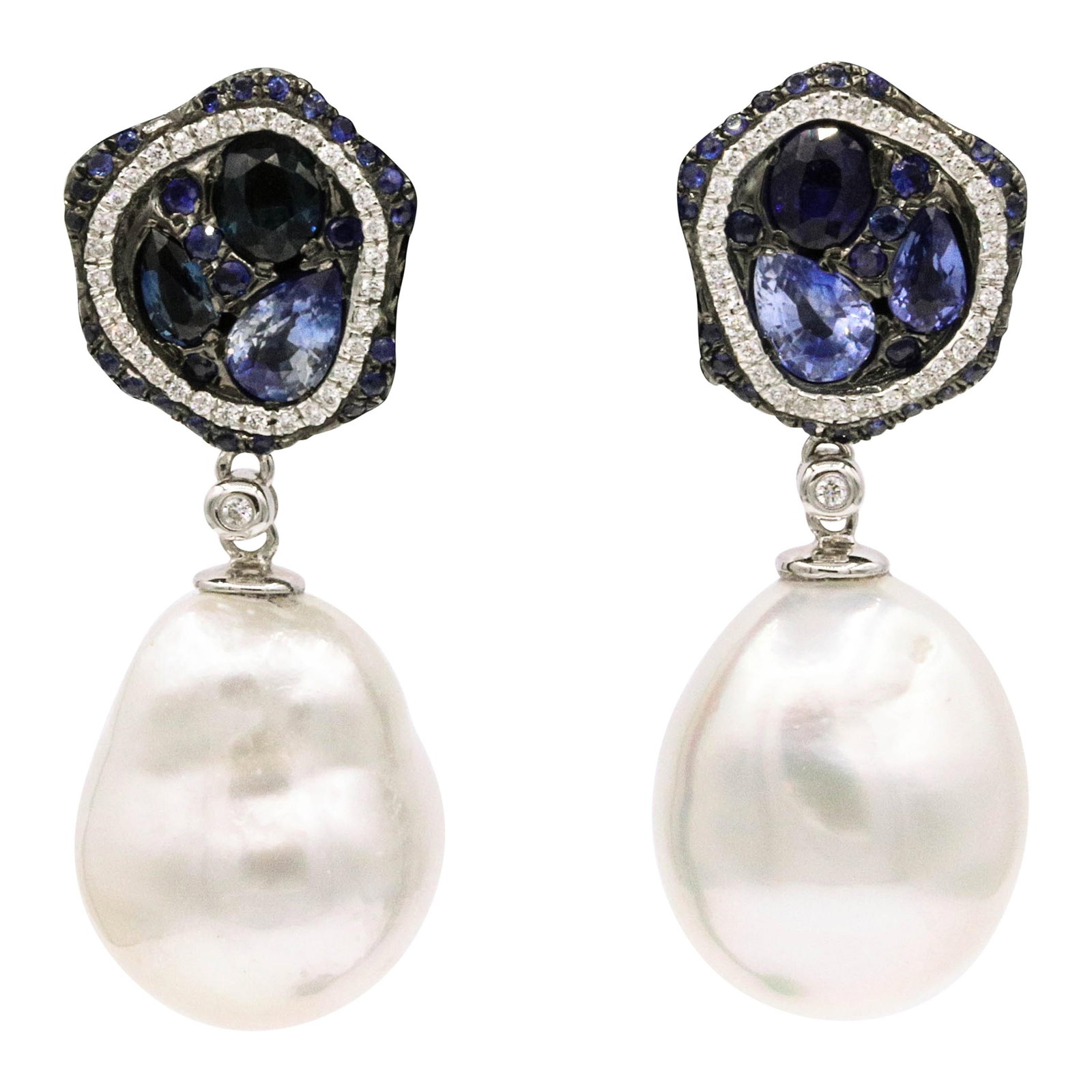 Harbor Diamonds Sapphire Diamond Pearl Drop Earrings in 18k White Gold (1 of 8)