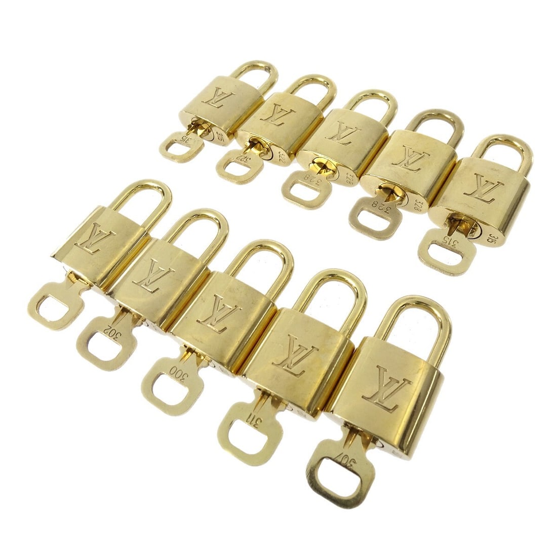 Set of 10 Gold Louis Vuitton Padlock and Key Charms (1 of 1)