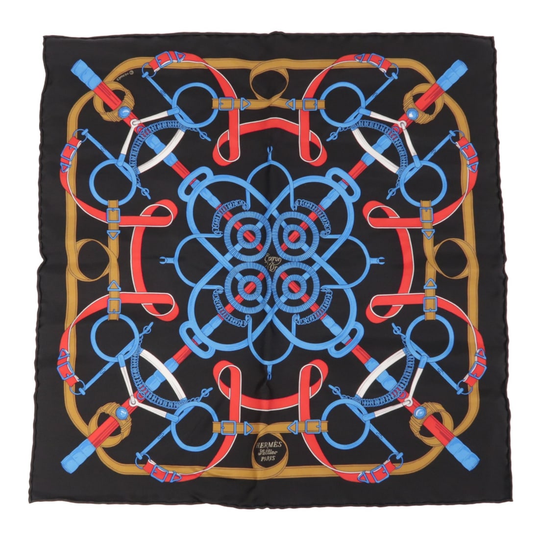 HERMES Black Silk Scarf 40x40 Elegant Accessory (1 of 9)