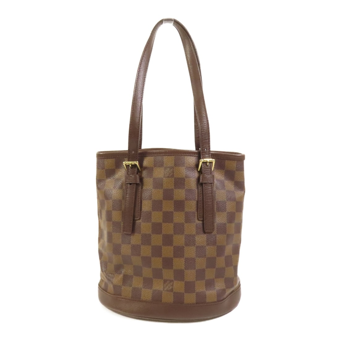 Louis Vuitton Marais Brown Damier Canvas Tote Bag with Gold Hardware: Louis Vuitton Marais Brown Damier Canvas Tote Bag with Gold Hardware This Louis Vuitton Marais shoulder bag features the iconic Damier pattern in brown PVC coated canvas. Designed as a tote bag, it of