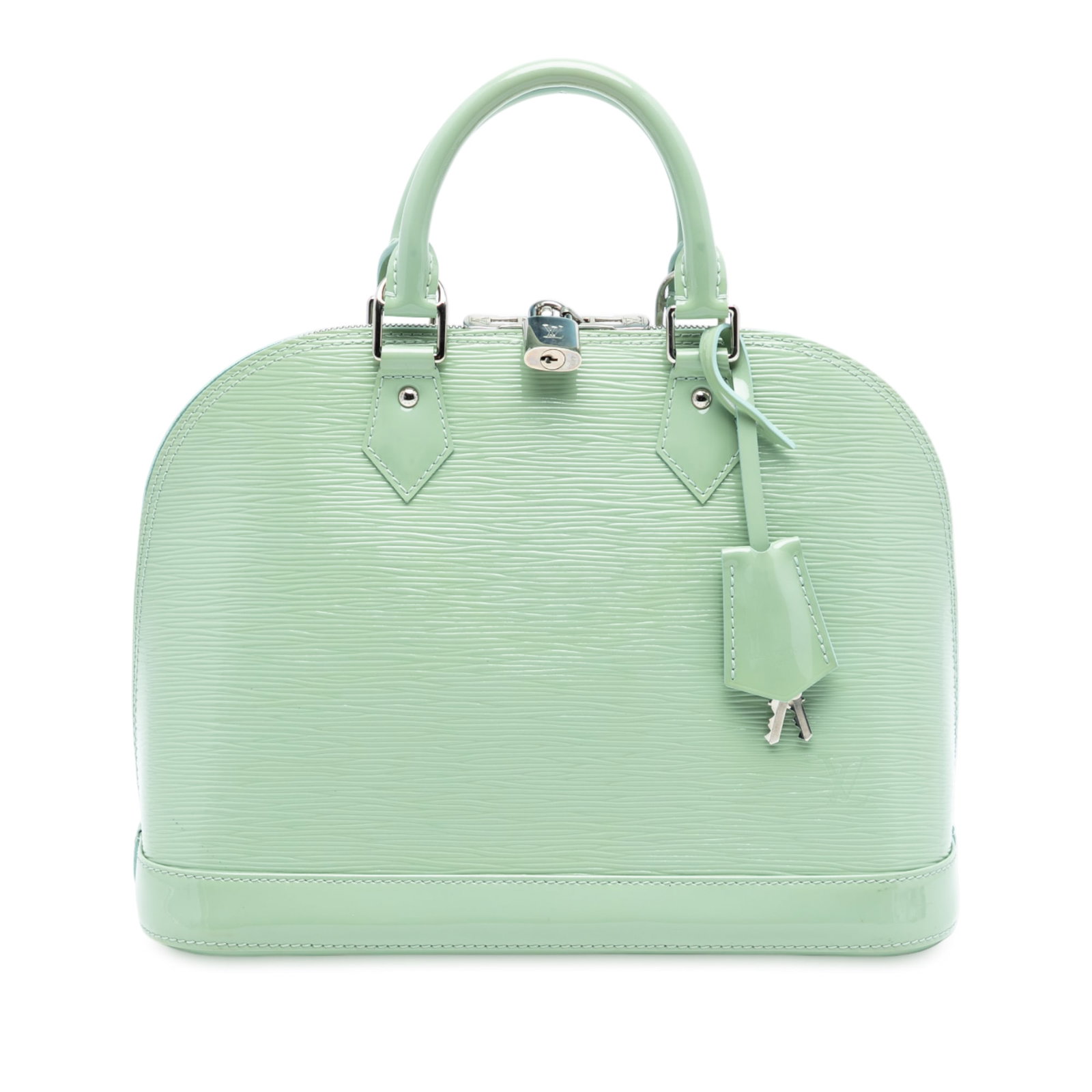 Louis Vuitton Alma PM Epi Leather Green Handbag France: Louis Vuitton Alma PM Epi Leather Green Handbag France This Louis Vuitton Epi Alma PM features a green epi leather body with rolled leather handles, a top zip closure, and interior slip pockets. The i