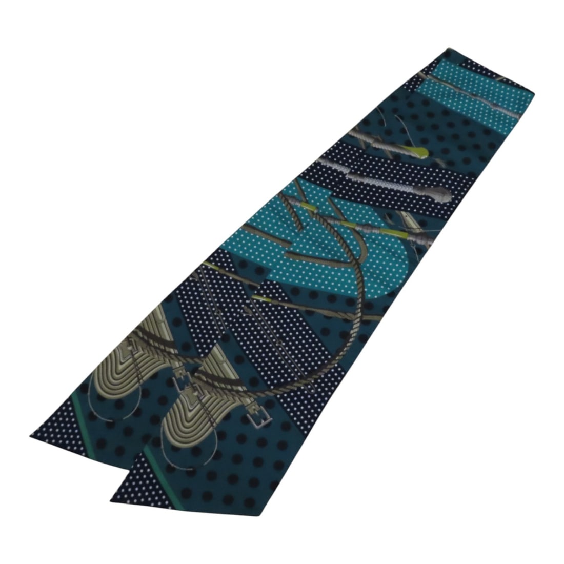 Hermes Silk Maxi Twilly Green Black White Multicolor Women's Scarf (1 of 11)