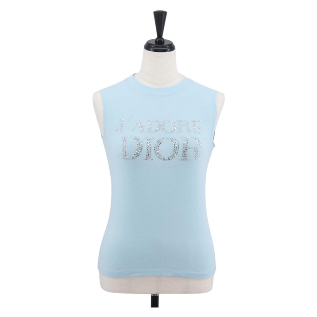 Christian Dior Cotton Sequined Light Blue Sleeveless Top France: Christian Dior Cotton Sequined Light Blue Sleeveless Top France This Christian Dior sleeveless top features light blue cotton fabric adorned with sequins. Made in France, it is designed with a shoulde