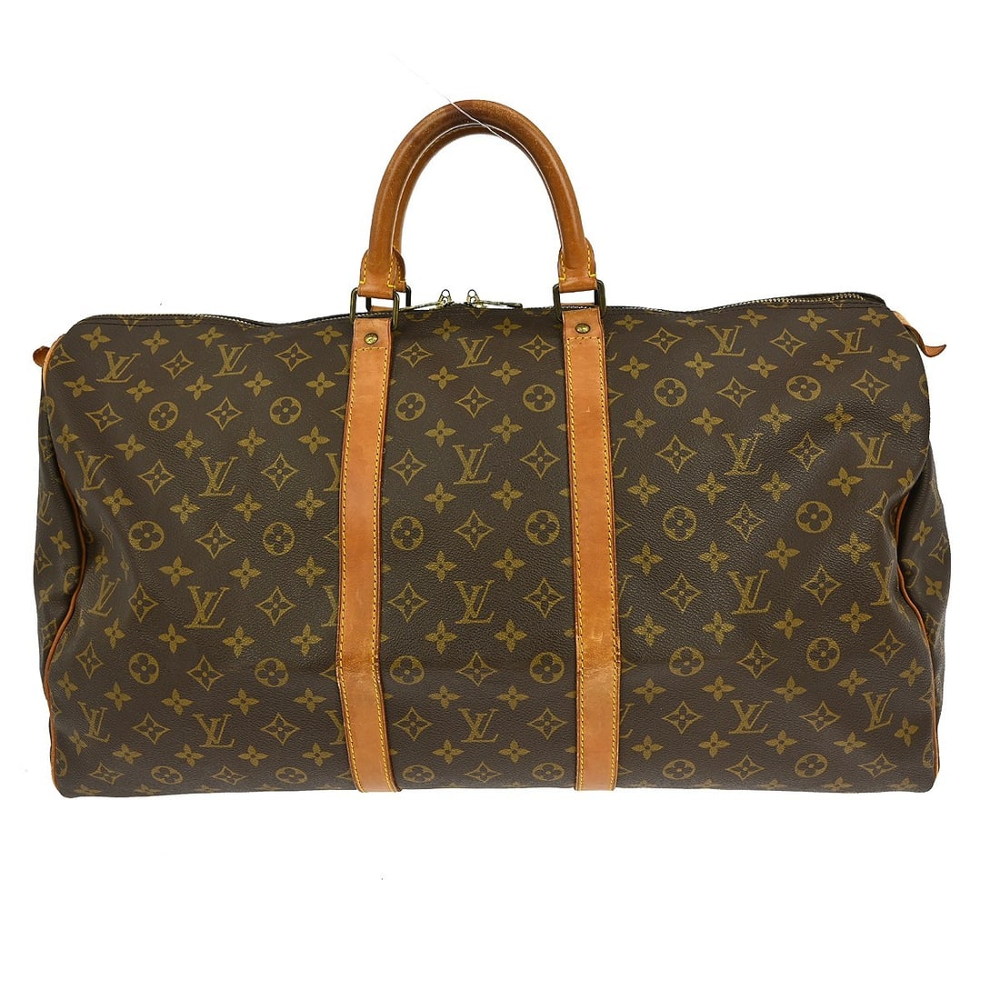 Keepall Travel Bag by Louis Vuitton Monogram Canvas Brown Unisex: Keepall Travel Bag by Louis Vuitton Monogram Canvas Brown Unisex This Louis Vuitton Keepall Bag features the signature Monogram canvas in brown and is designed for unisex use. Made in France, the bag