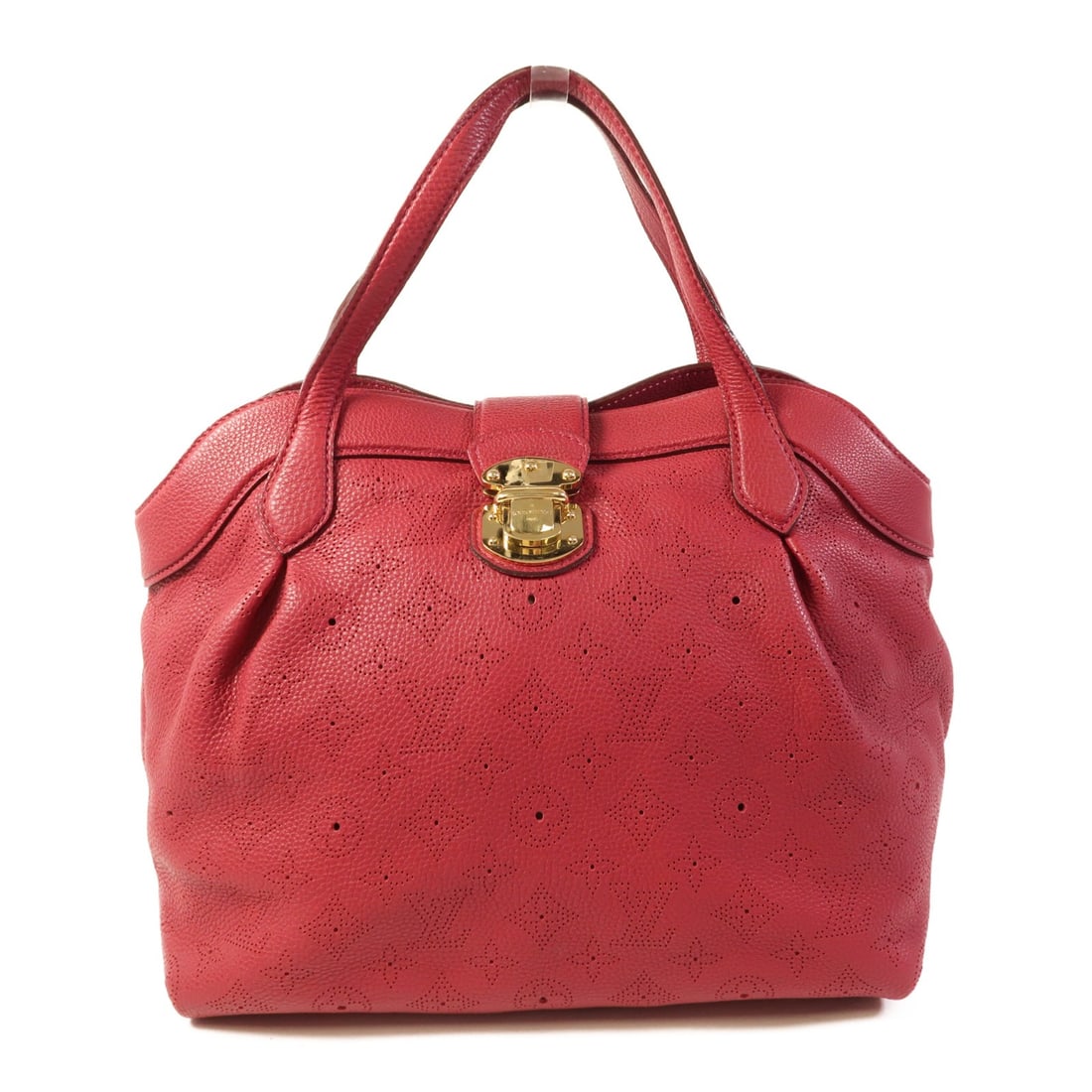 Louis Vuitton Cirrus PM Handbag Mahina Red Calfskin GHW: Louis Vuitton Cirrus PM Handbag Mahina Red Calfskin GHW This Louis Vuitton LV Cirrus PM Handbag showcases a stunning mahina red calfskin exterior, exuding luxury and elegance. With a height of 10.6 in