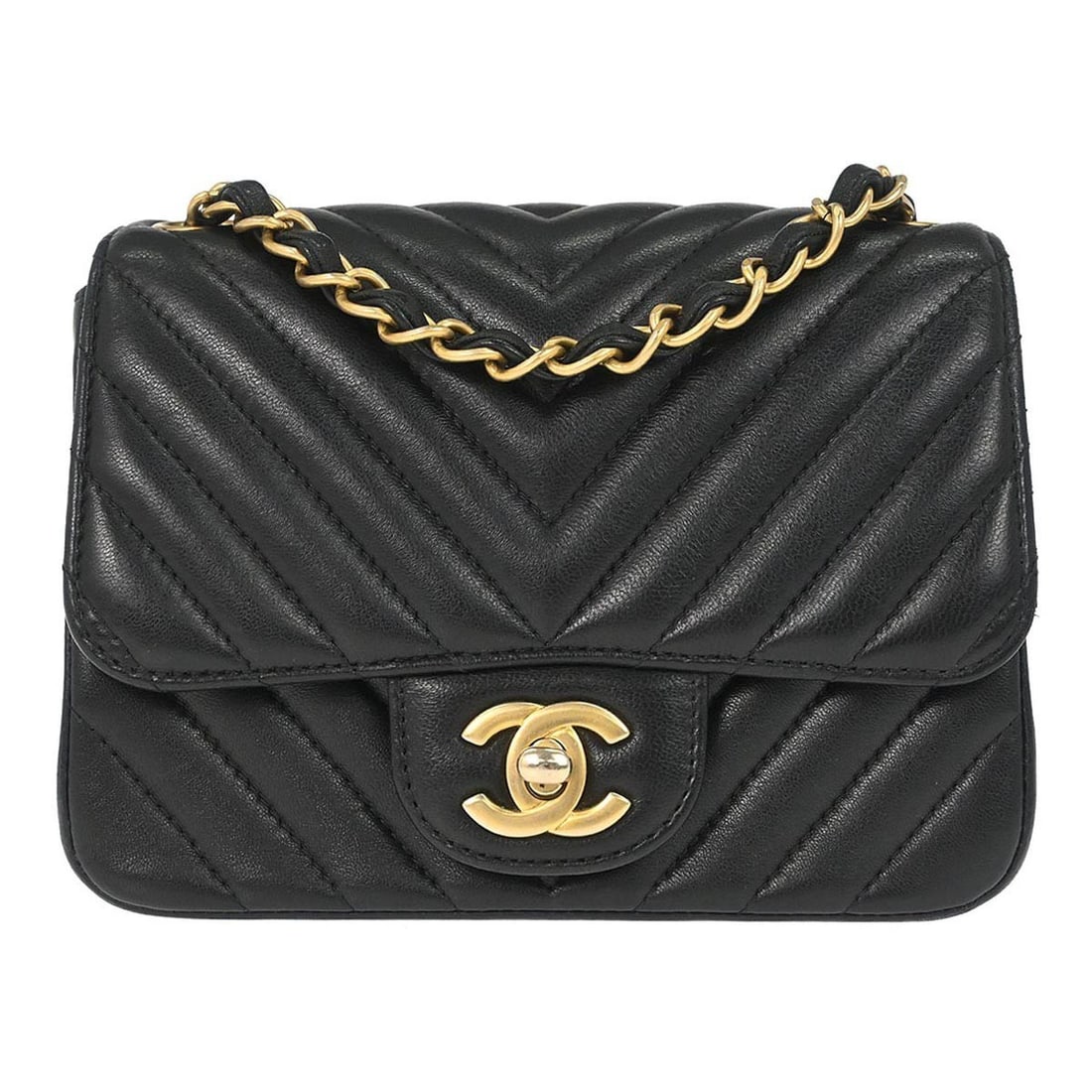 Chanel Mini Classic Square Chevron Quilted Black Lambskin Shoulder Bag 17 (1 of 10)