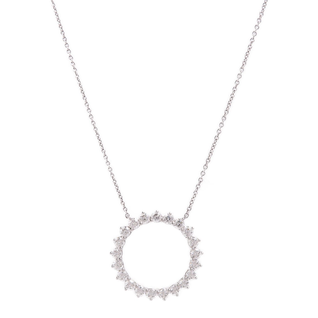TIFFANY&CO Open Circle Diamond Necklace in PT950 Platinum: TIFFANY&CO Open Circle Diamond Necklace in PT950 Platinum Elevate your jewelry collection with this stunning Tiffany & Co. Open Circle Necklace. Crafted from high-quality Pt950 platinum, this exquisit