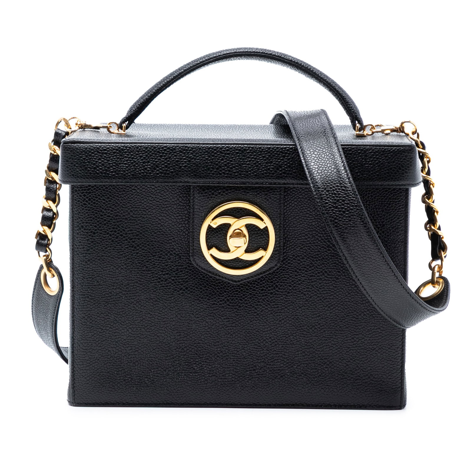 Chanel Black Caviar Leather Vanity Bag with Top Handle and Shoulder Strap (1 of 8)