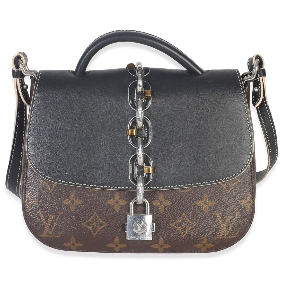Louis Vuitton Chain It PM Brown Canvas Shoulder Bag with Silver Push Lock: Louis Vuitton Chain It PM Brown Canvas Shoulder Bag with Silver Push Lock This Louis Vuitton Chain It PM shoulder bag features a brown monogram canvas exterior with silver-tone hardware and a push loc