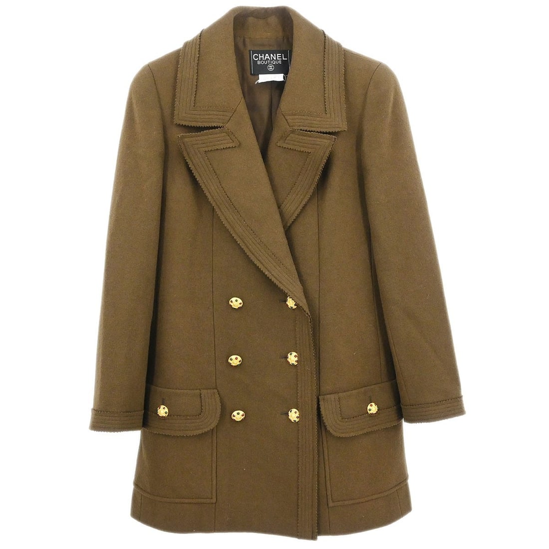 Brown Wool Long Overcoat Chanel Double Breasted Size 38 96A (1 of 11)