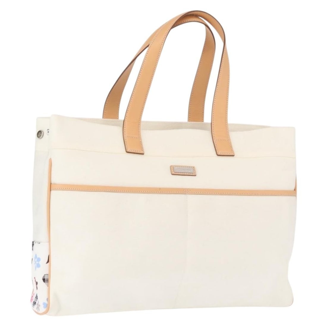 White and Silver Canvas Tote from Burberry Black Label Collection: White and Silver Canvas Tote from Burberry Black Label Collection This Burberry Black Label tote bag features a stylish white and silver canvas exterior. The bag has a spacious interior and is designe