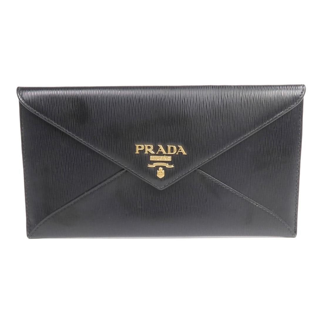 Black Calfskin Envelope Bifold Wallet PRADA 1MF175 with Gold Hardware (1 of 16)
