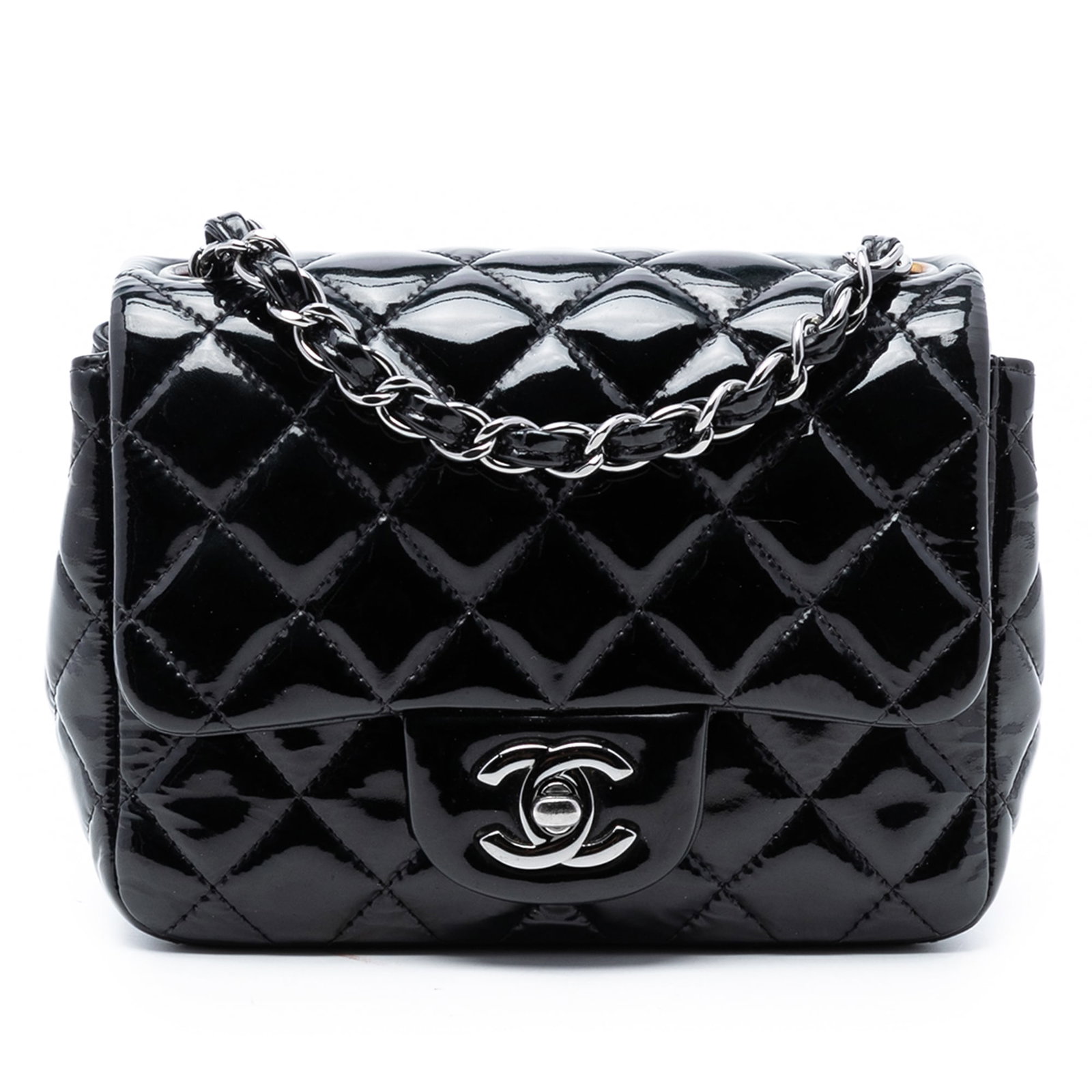 Chanel Black Patent Leather Mini Square Flap Shoulder Bag (1 of 7)