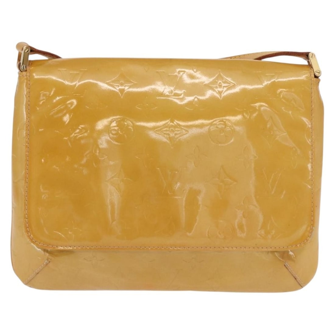 Yellow Patent Leather Louis Vuitton Thompson Street Purse 26cm: Yellow Patent Leather Louis Vuitton Thompson Street Purse 26cm This Louis Vuitton Thompson Street handbag for women features a yellow patent leather exterior with the Monogram Vernis finish. It measur