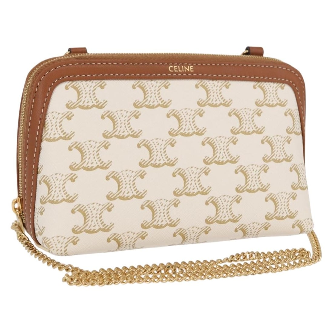 Beige PVC Triomphe Shoulder Bag by Celine with Chain Strap and Dust Bag (1 of 18)