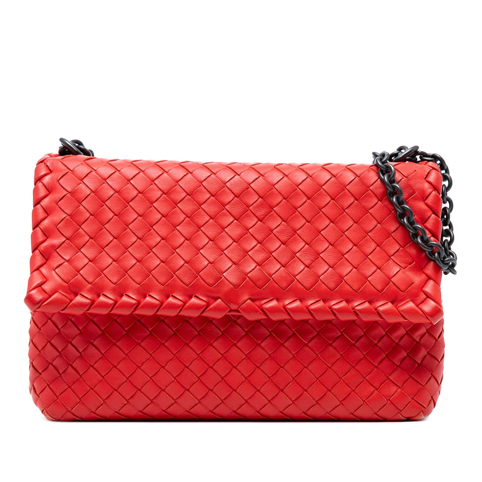 Bottega Veneta Red Small Nappa Intrecciato Olimpia Shoulder Bag: Bottega Veneta Red Small Nappa Intrecciato Olimpia Shoulder Bag Introducing the Bottega Veneta Small Nappa Intrecciato Olimpia Shoulder Bag, a stylish accessory crafted in Italy. This exquisite bag fe