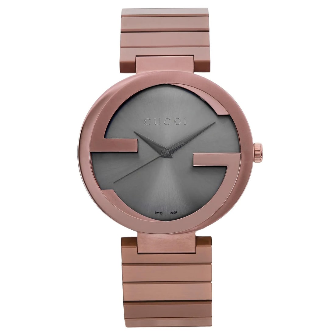 Gucci YA133211 Interlocking XL Brown Dial Quartz Watch 42mm: Gucci YA133211 Interlocking XL Brown Dial Quartz Watch 42mm Elevate your style with the Gucci Interlocking XL PVD 42mm Steel Brown Dial Men Quartz Watch. This luxury wristwatch features a polished rou