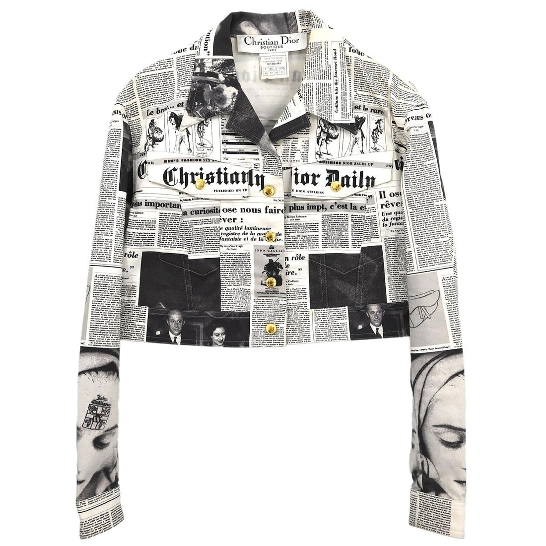 Dior Newspaper Print White Cotton Single Breasted Jacket Size 40 (1 of 11)