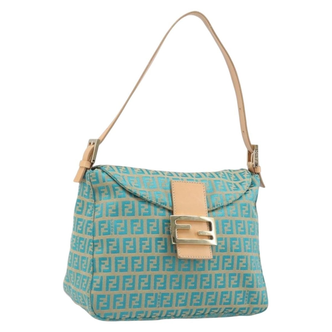 Fendi Mamma Baguette Shoulder Bag in Blue Gold Zucchino Canvas: Fendi Mamma Baguette Shoulder Bag in Blue Gold Zucchino Canvas This Fendi Mamma Baguette Shoulder Bag features a blue and gold Zucchino canvas exterior crafted in Italy. The bag includes a shoulder st