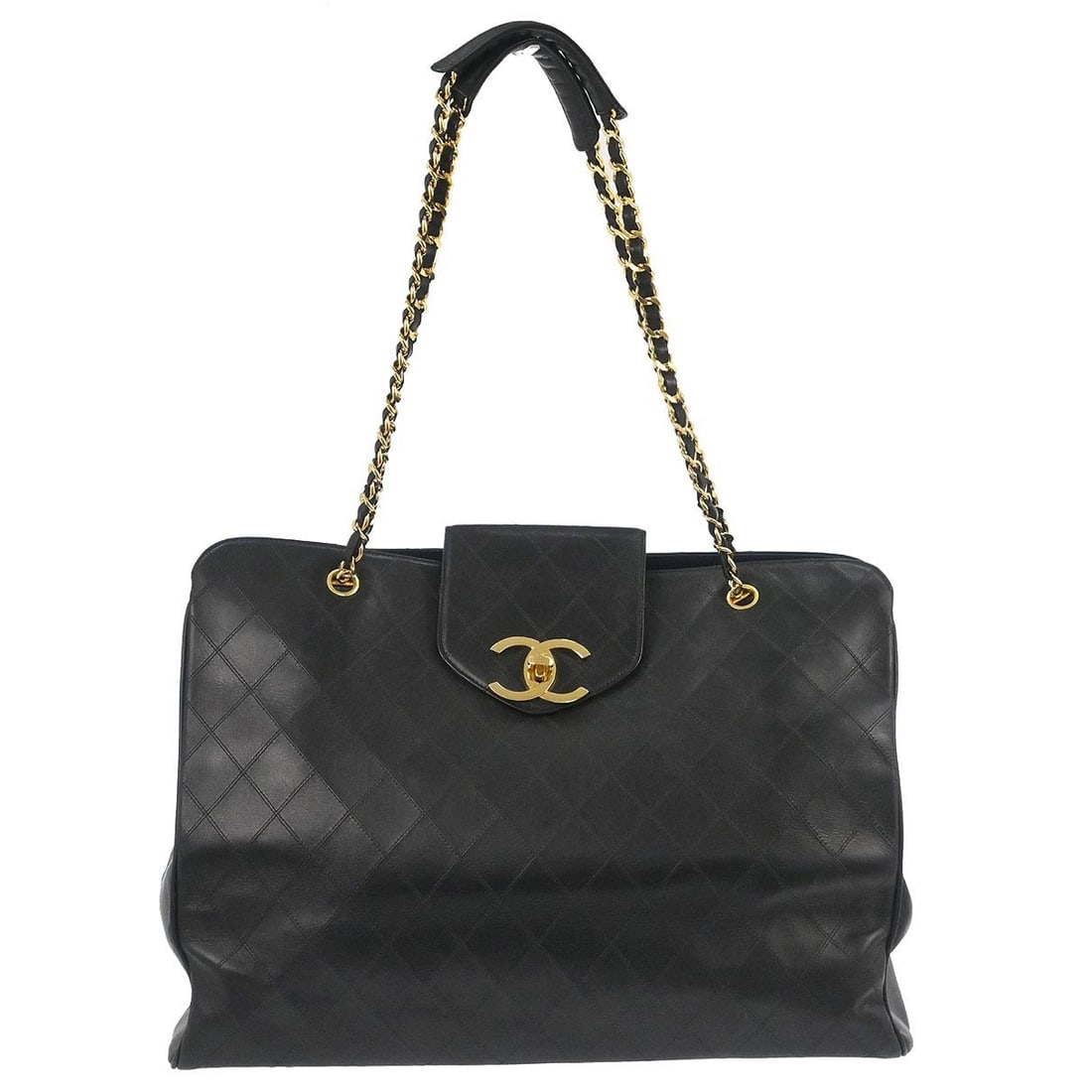 Extra Large Chanel Bicolore Lambskin Tote Shoulder Bag Black Leather: Extra Large Chanel Bicolore Lambskin Tote Shoulder Bag Black Leather This Chanel Black Lambskin Bicolore Supermodel Shoulder Bag features a luxurious leather exterior with an iconic logo accent. It is