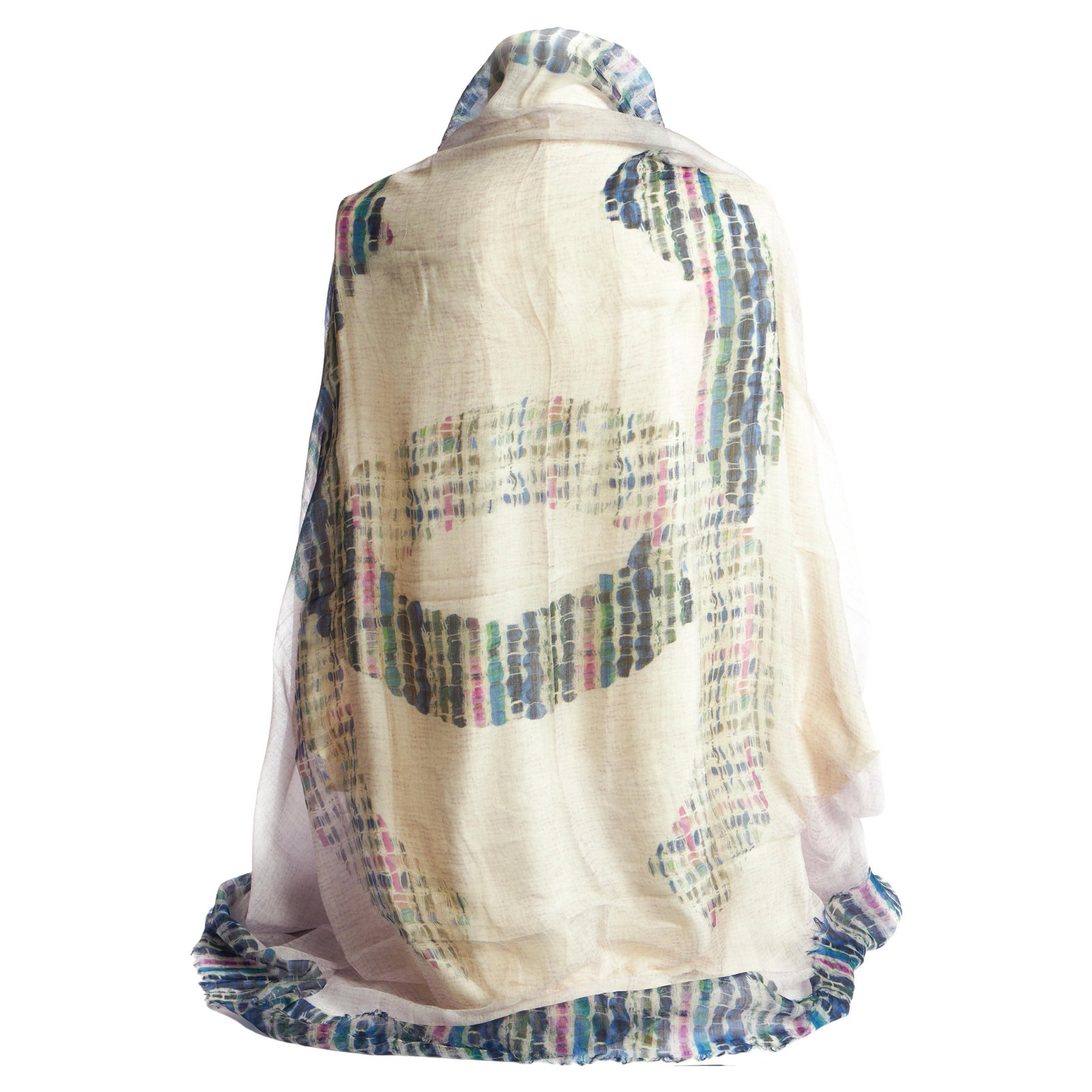 Chanel Cashmere Blue Logo Shawl 54x54 in Italy Silk Blend (1 of 4)