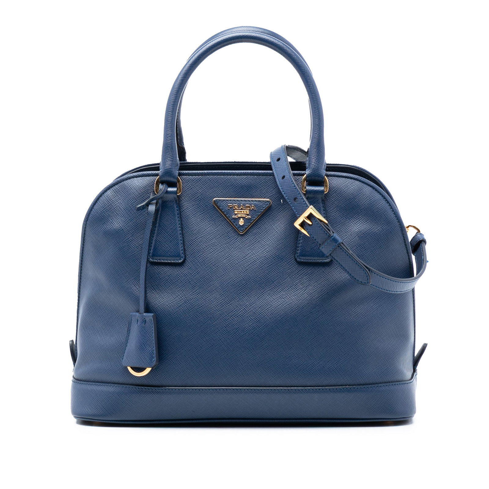 Blue Leather Medium Saffiano Lux Promenade Satchel by Prada with Strap (1 of 7)
