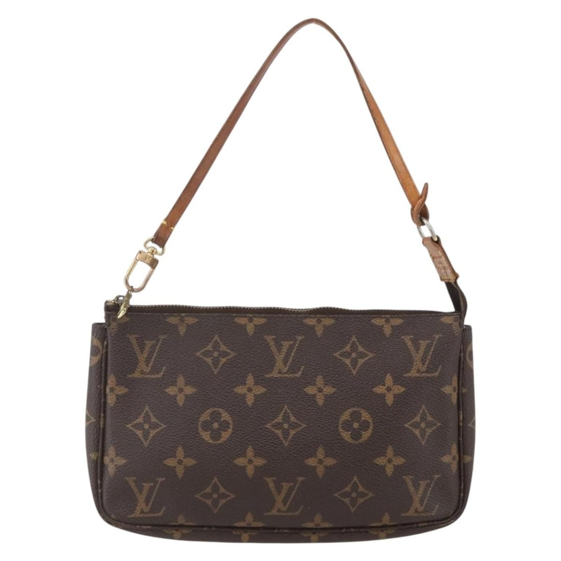 Brown Canvas Louis Vuitton Pochette Accessoires NM 21cm Shoulder Bag: Brown Canvas Louis Vuitton Pochette Accessoires NM 21cm Shoulder Bag This Louis Vuitton Pochette Accessoires NM is crafted from brown monogram canvas, designed for women. The compact pouch measures 21