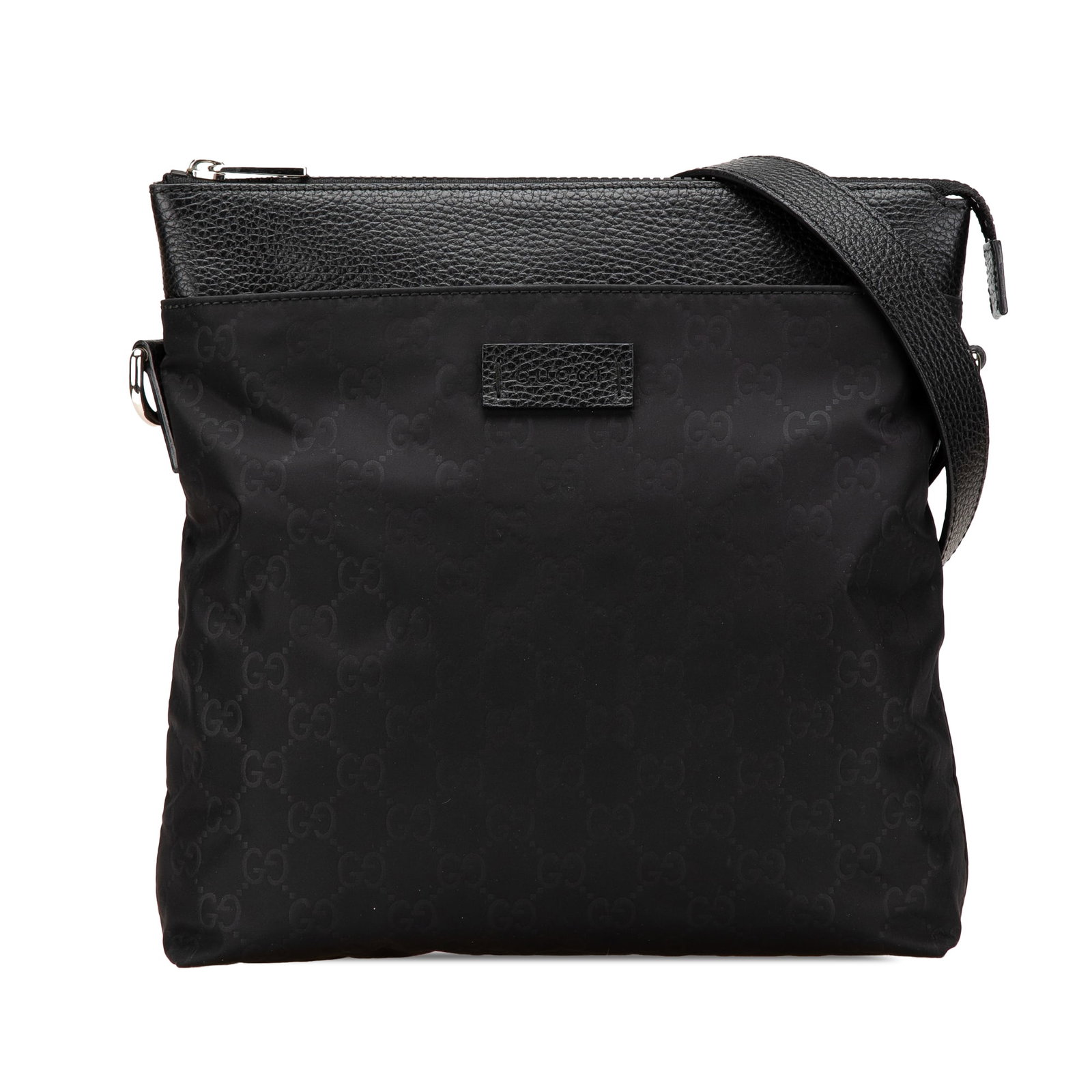 Gucci GG Nylon Flat Messenger Bag Black Fabric Italy (1 of 10)