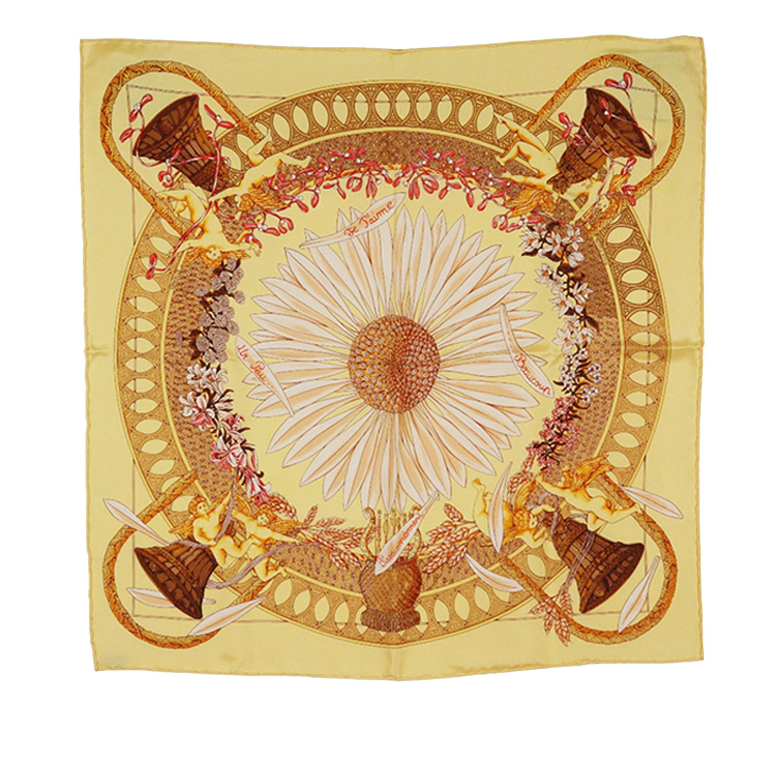 Hermes Amours 42 Yellow Silk Square Scarf from France (1 of 7)