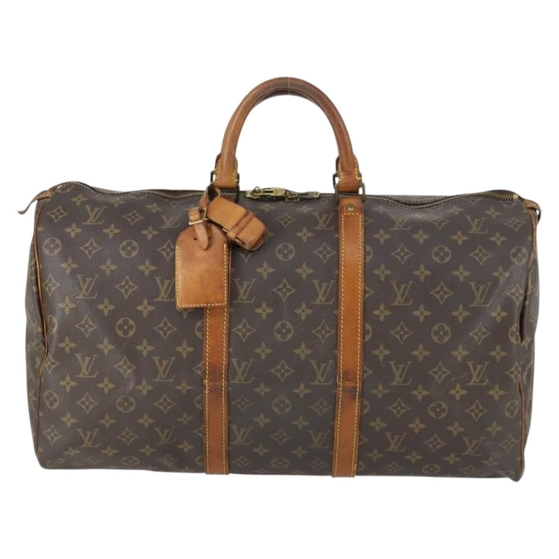 Louis Vuitton Monogram Canvas Keepall 50cm Travel Bag: Louis Vuitton Monogram Canvas Keepall 50cm Travel Bag This Louis Vuitton Keepall Bag features the iconic monogram canvas with brown tones, designed for unisex use. It exhibits visible wear including s