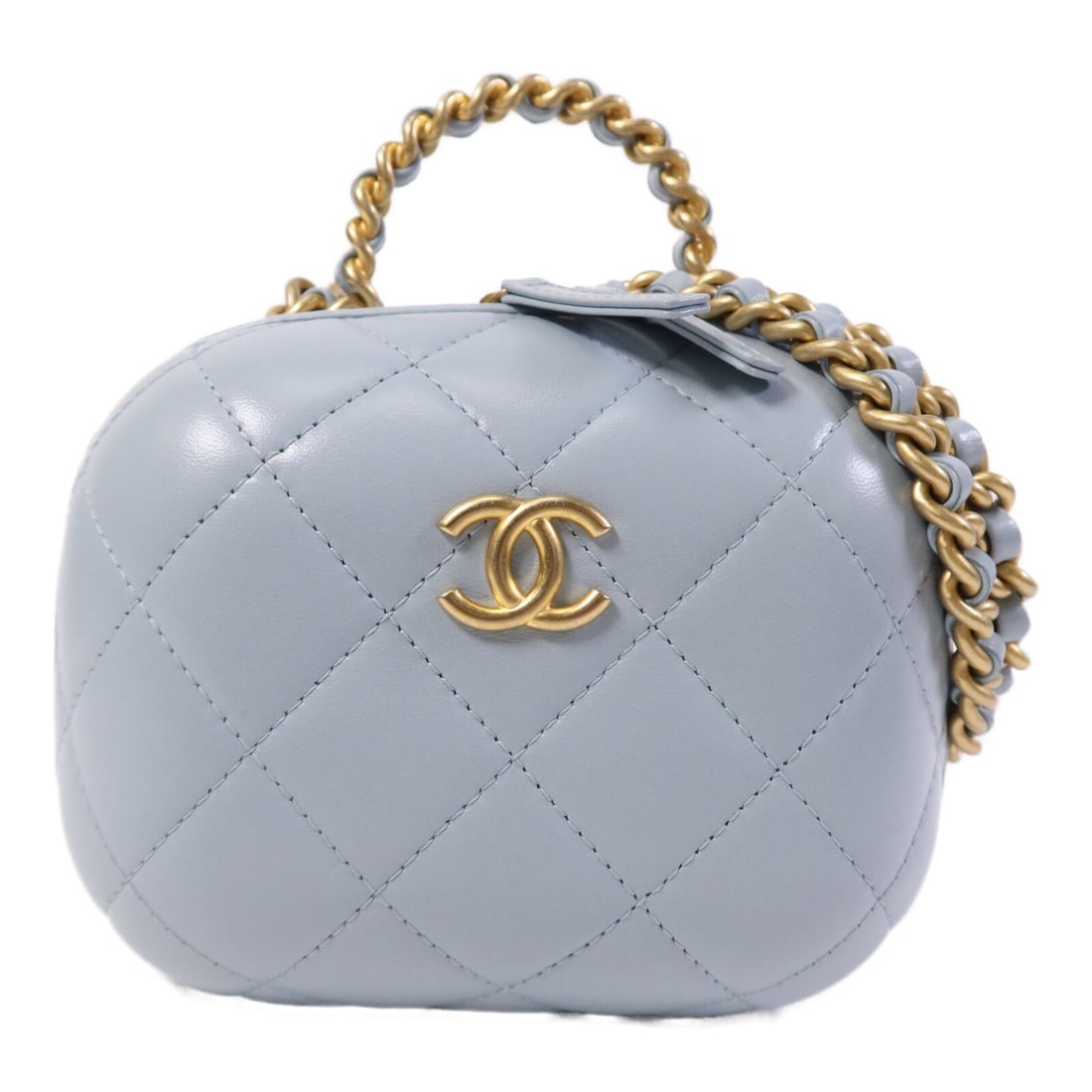 Chanel Blue Lambskin CC Bubble Vanity Shoulder Bag with Gold Hardware: Chanel Blue Lambskin CC Bubble Vanity Shoulder Bag with Gold Hardware This CHANEL CC Bubble Vanity two-way shoulder bag is crafted from blue lambskin leather and features a versatile design suitable f