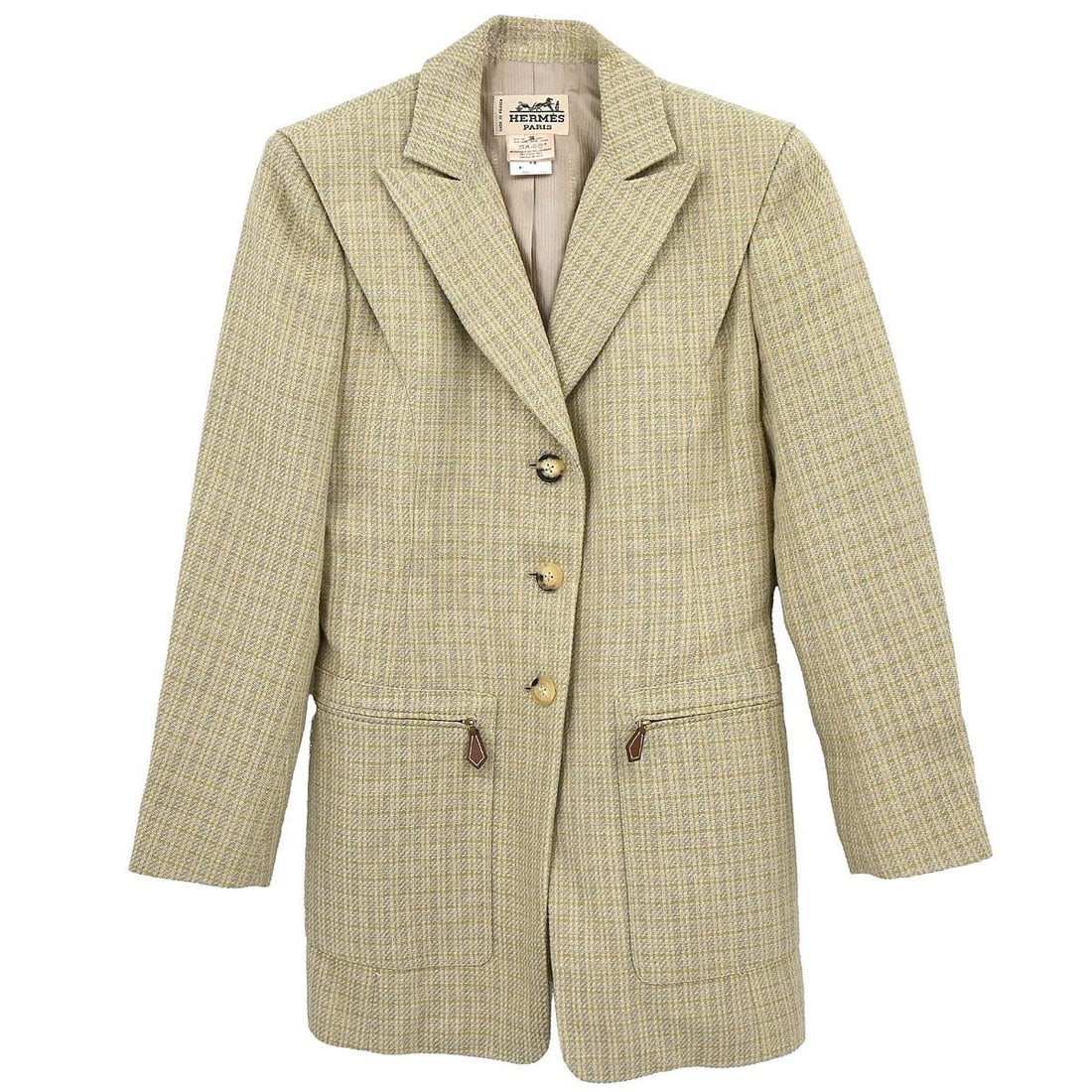 Beige Linen Wool Mid Length Hermes Jacket Size 36 for Women (1 of 13)