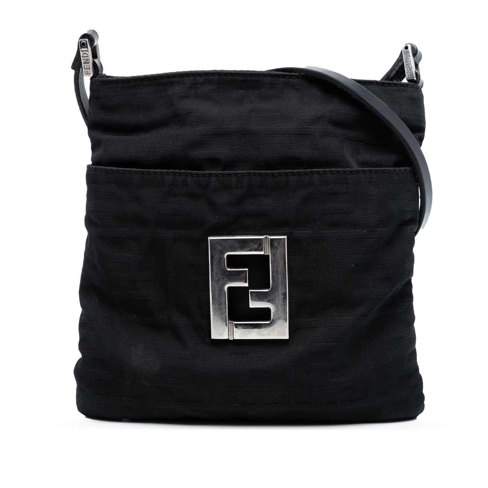 Fendi Zucca Canvas Crossbody Bag Black Fabric Italy: Fendi Zucca Canvas Crossbody Bag Black Fabric Italy This Fendi Zucca Canvas Crossbody bag is a stylish and functional accessory. Crafted from durable canvas, it features an adjustable flat shoulder st