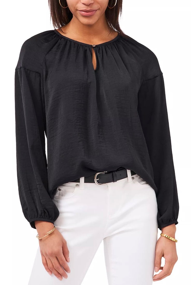 Vince Camuto Black Keyhole Peasant Blouse Women's S (1 of 1)