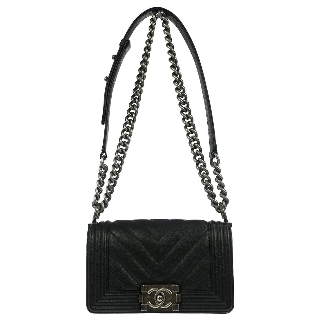 Chanel Boy Black Calfskin Chevron Mini Shoulder Bag (1 of 10)