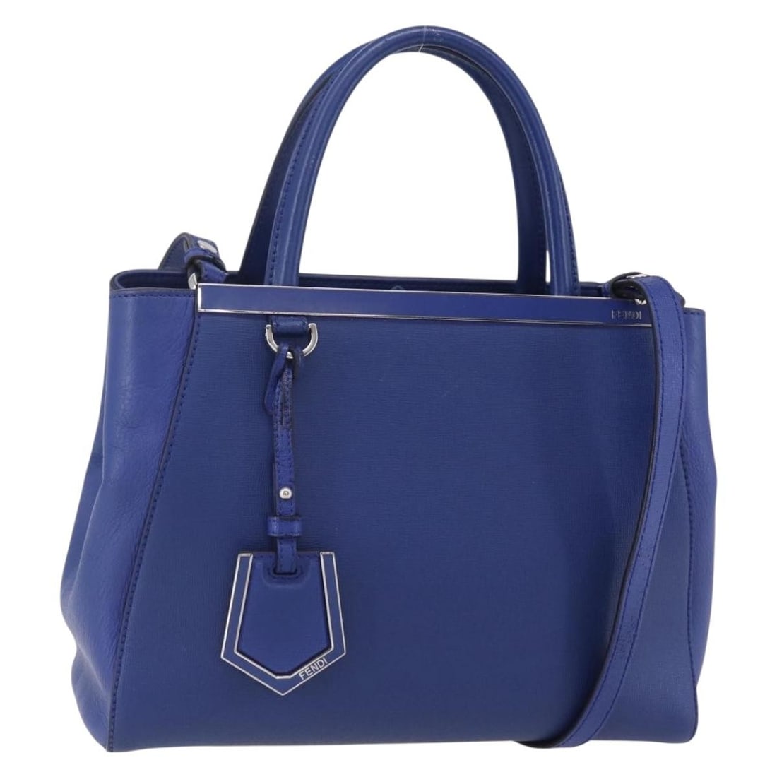 Blue Fendi 2Jours Leather Handbag 26cm x 20cm x 11cm: Blue Fendi 2Jours Leather Handbag 26cm x 20cm x 11cm This pre-owned Fendi 2Jours bag is crafted from blue leather and designed for women. It features minor signs of use, including slight rubbing on th
